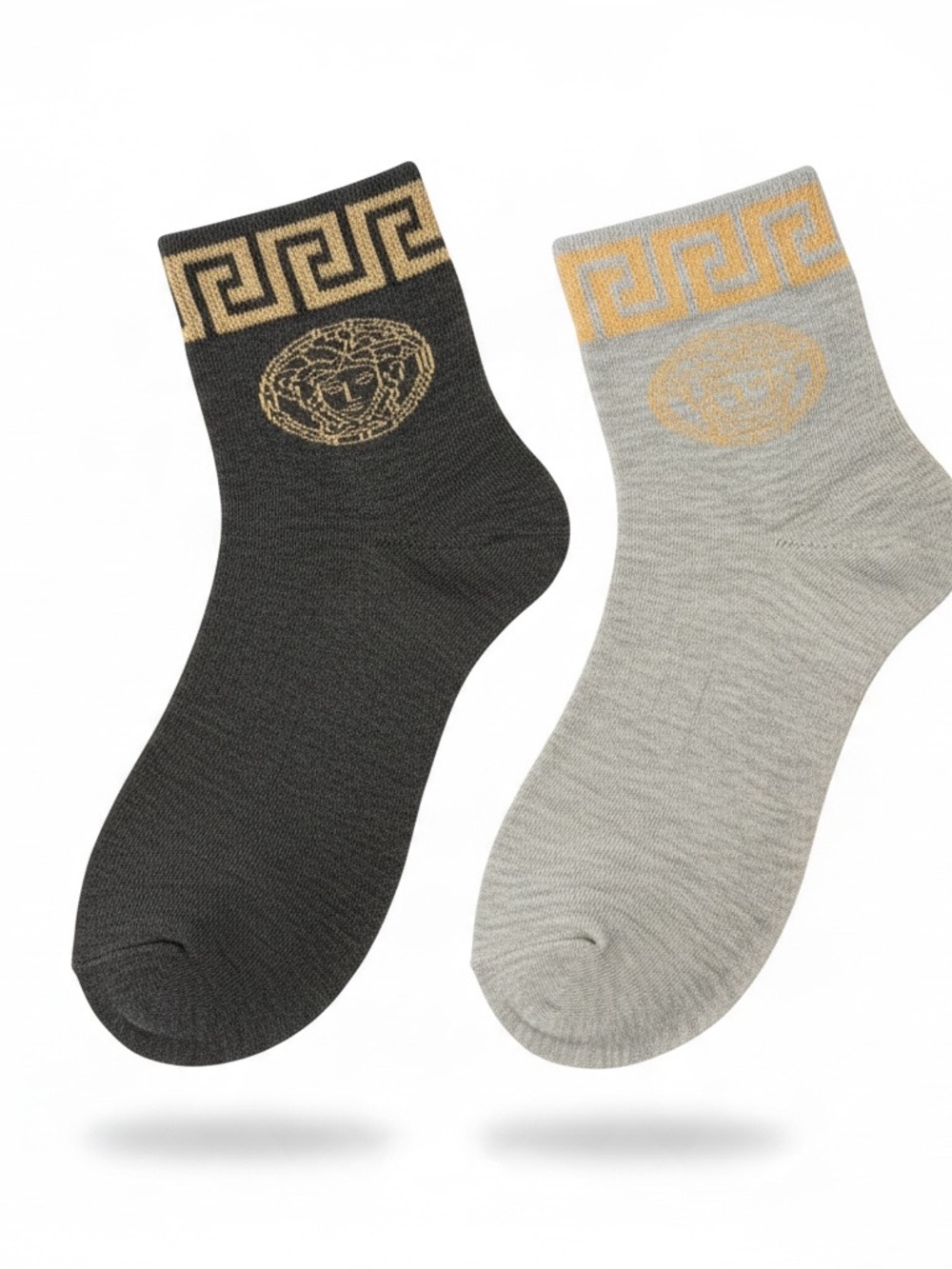 Versace Black & Light Gray Medusa Logo Ankle Socks 2 pairs small ~ Medium new
